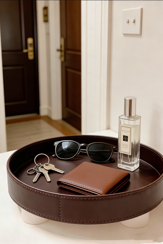 Dark Brown Leather Round Tray