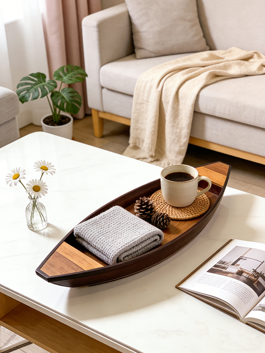 Wooden Boat-Shaped Tray