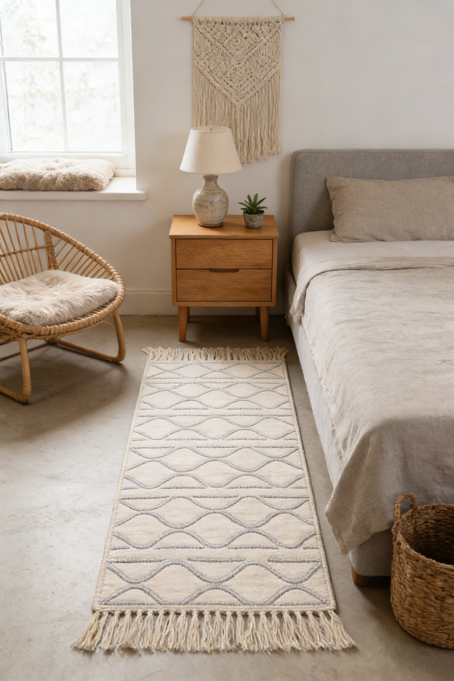 Bohemian Style White Fringed Rug