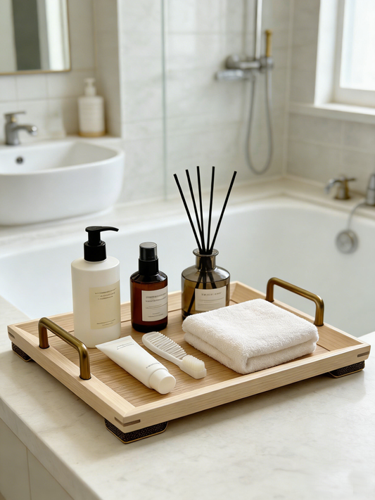 Solid Wood Tray with Brass Handles