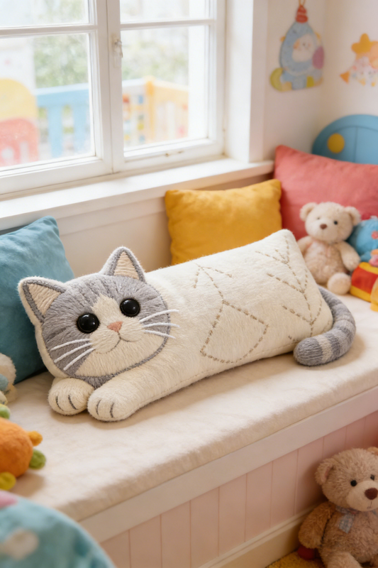 White cat-shaped lumbar support cushion cover
