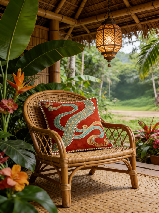 Red intersecting pattern lumbar support cushion cover