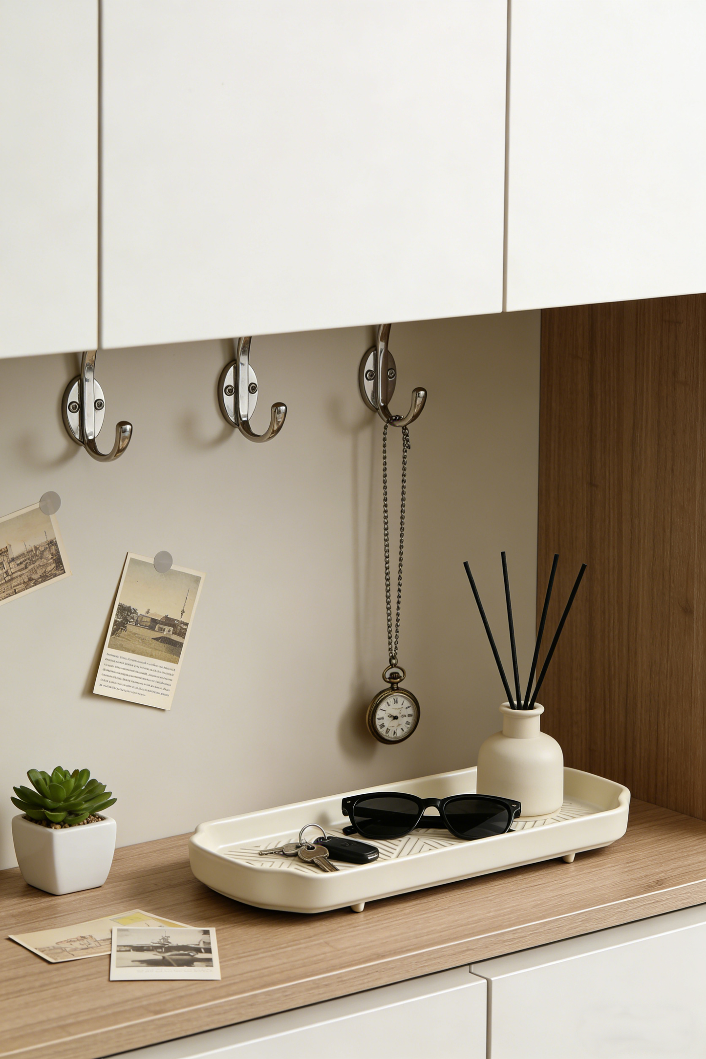 Cream and Apricot Geometric Pattern Storage Tray