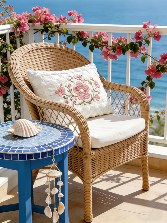 Off-white cushion cover with a floral pattern